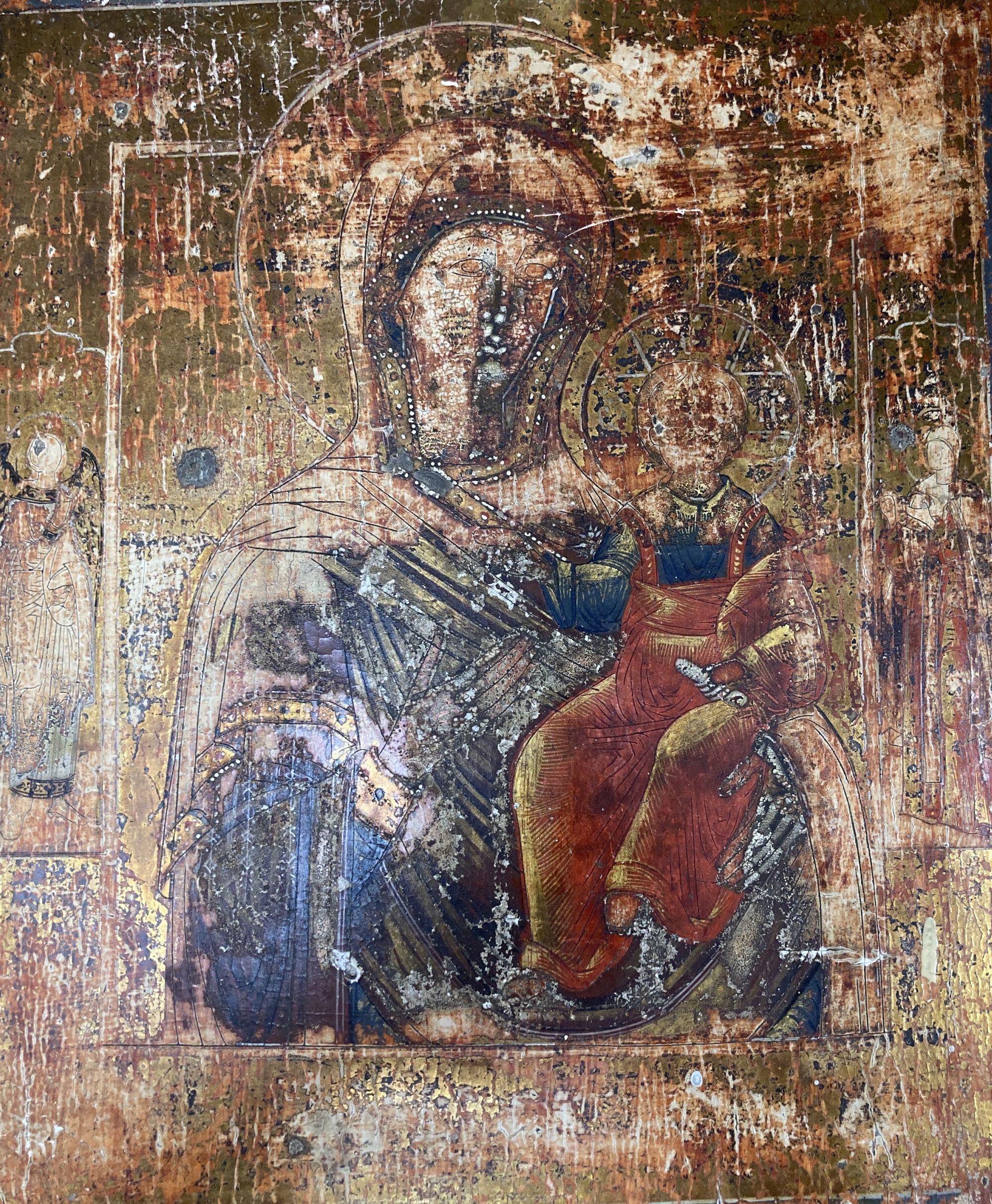 Russian School, tempera on panel, Icon of the Virgin and Child, 31 x 26cm